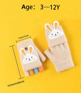 LITTLE DREAMERS Cartoon Rabbit Rainbow Open Finger Kids Cute Winter Gloves