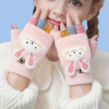 LITTLE DREAMERS Cartoon Rabbit Rainbow Open Finger Kids Cute Winter Gloves