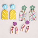 BLING Whimsical Arch Dangle Earrings – Handmade Polymer Clay Floral & Dot Designs