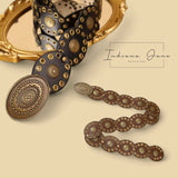 TAILLE Vintage Boho Western Concho Belt – Wide Adjustable Leather Waist Belt with Antique Gold Medallions 100cm