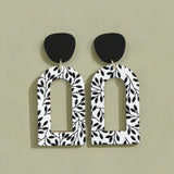BLING Monochrome Arch Cut-Out Earrings – Handmade Polymer Clay in Leaf & Dot Prints