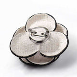 BLING Elegant Camellia Pearl Brooch – Tweed & Faux Leather Fabric Flower Pin