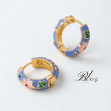 BLING Retro Vintage Enamel Mini Floral Hoops