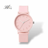 BLING Time Round Face Pink Quartz Wrist Watch Silicone Strap