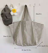 BOLSO Pinstripe Canvas Large Commuter Short Strap Tote Bag