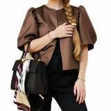 BLUSA Puff Bubble Sleeves Classic Bolero Blouse Top