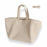 BOLSO Pinstripe Canvas Large Commuter Short Strap Tote Bag