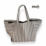 BOLSO Pinstripe Canvas Large Commuter Short Strap Tote Bag
