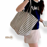 BOLSO Pinstripe Canvas Large Commuter Short Strap Tote Bag