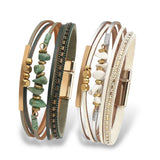 BLING Boho Stacked Leather Stone Metal Bracelet