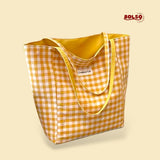 BOLSO Lightweight Retro Checkered Reversible Fabric Fun Shopper Tote Bag