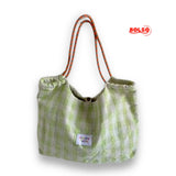 BOLSO Retro Plaid Fabric Cord Strap Everyday Tote Bag