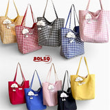 BOLSO Lightweight Retro Checkered Reversible Fabric Fun Shopper Tote Bag