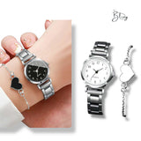 BLING Time Metal Round Face Classic Watch Heart Bracelet Set