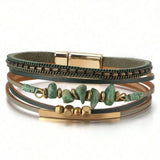 BLING Boho Stacked Leather Stone Metal Bracelet