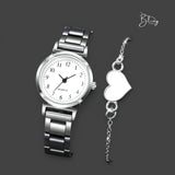 BLING Time Metal Round Face Classic Watch Heart Bracelet Set