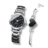 BLING Time Metal Round Face Classic Watch Heart Bracelet Set