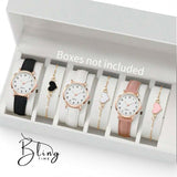 BLING TIME Leather Strap Heart Watch Bracelet Set WB02