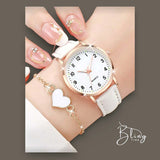 BLING TIME Leather Strap Heart Watch Bracelet Set WB02