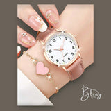 BLING TIME Leather Strap Heart Watch Bracelet Set WB02