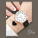 BLING TIME Leather Strap Heart Watch Bracelet Set WB02