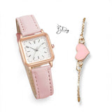 BLING Time Square Face Watch Heart Bracelet Set