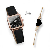 BLING Time Square Face Watch Heart Bracelet Set