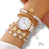 BLING Time Summer White Floral Watch Flower Bracelet Set