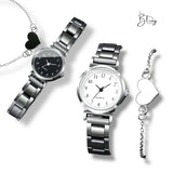 BLING Time Metal Round Face Classic Watch Heart Bracelet Set