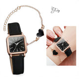 BLING Time Square Face Watch Heart Bracelet Set