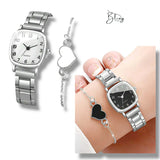 BLING Time Metal Square Face Classic Watch Heart Bracelet Set