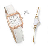 BLING Time Square Face Watch Heart Bracelet Set