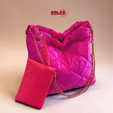 BOLSO Leather Quilt Shoulder Bag Chain Strap w Purse