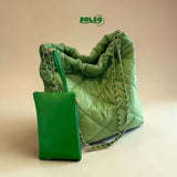 BOLSO Leather Quilt Shoulder Bag Chain Strap w Purse