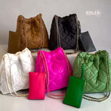 BOLSO Leather Quilt Shoulder Bag Chain Strap w Purse