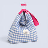 BOLSO Preppy Retro Plaid Fabric Bucket Bag