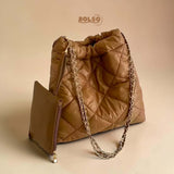 BOLSO Leather Quilt Shoulder Bag Chain Strap w Purse