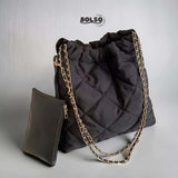 BOLSO Leather Quilt Shoulder Bag Chain Strap w Purse