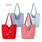 BOLSO Reversible Canvas Stripes Embro Shopper's Tote Bag