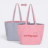 BOLSO Reversible Casual Fabric Stripes Print Tote Bag