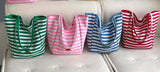 BOLSO Reversible Canvas Stripes Embro Shopper's Tote Bag
