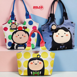 BOLSO Art Series Canvas Tote Bag Funky Girl Print w Puff Keychain