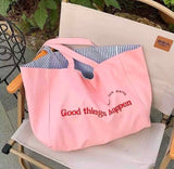 BOLSO Reversible Casual Fabric Stripes Print Tote Bag