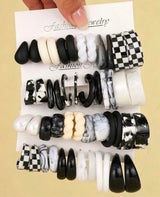 BLING 6pairs Vintage Black & White Earrings Sets