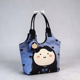 BOLSO Art Series Canvas Tote Bag Funky Girl Print w Puff Keychain