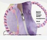 BOLSO Purple Floral Braided Strap Art Series Canvas Bag w Puff Keychain