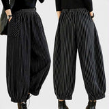 BLK Stripes Loose Harem Elastic Waist Pants