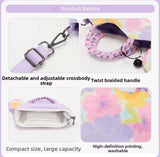 BOLSO Purple Floral Braided Strap Art Series Canvas Bag w Puff Keychain