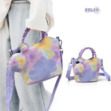 BOLSO Purple Floral Braided Strap Art Series Canvas Bag w Puff Keychain