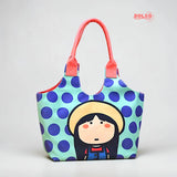 BOLSO Art Series Canvas Tote Bag Funky Girl Print w Puff Keychain